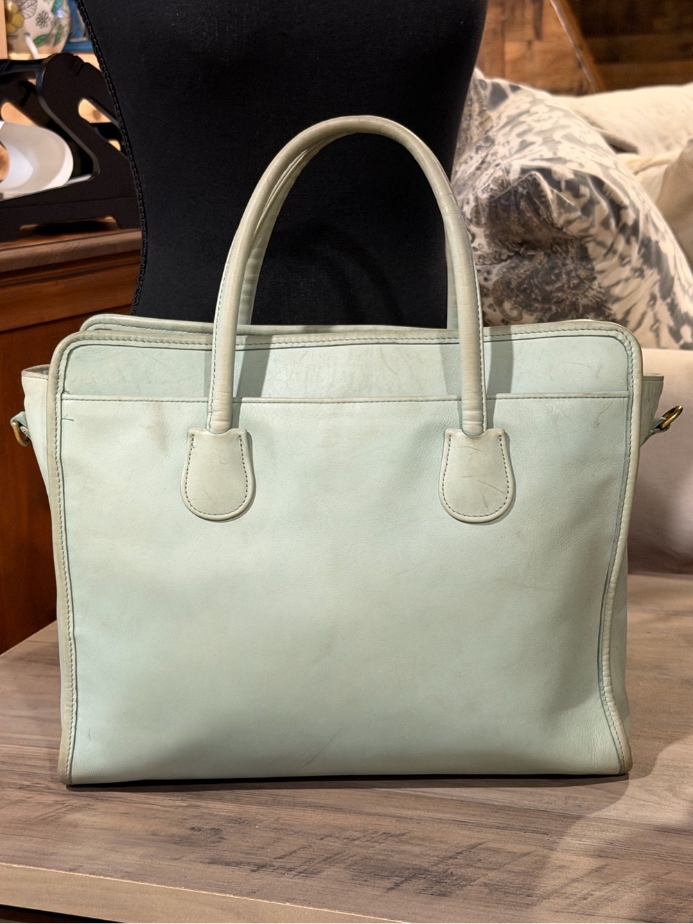 Rare VTG 1997 Coach Alesa Medium Top Handle Tote Bag Aqua Mint 7302